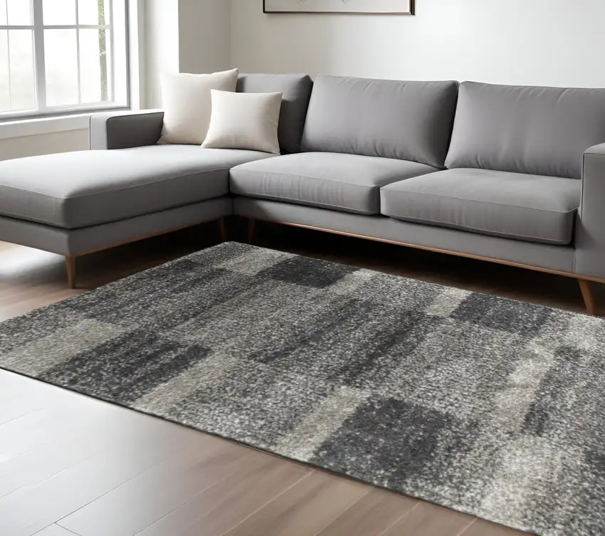 Gray Geometric Shag Power Loom Area Rug Photo 1