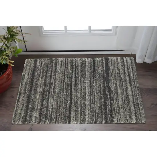 Charcoal Silver And Grey Geometric Shag Power Loom Stain Resistant Area Rug Photo 1