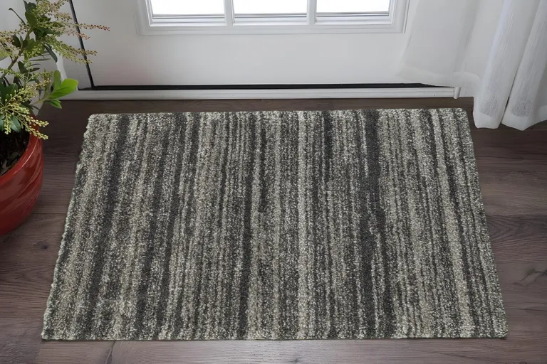 Charcoal Silver And Grey Geometric Shag Power Loom Stain Resistant Area Rug Photo 5
