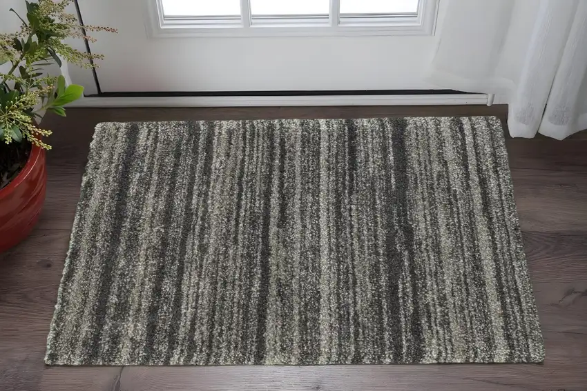 Charcoal Silver And Grey Geometric Shag Power Loom Stain Resistant Area Rug Photo 1