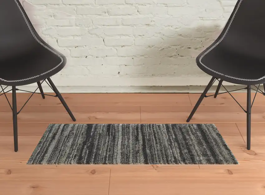 Charcoal Silver And Grey Geometric Shag Power Loom Stain Resistant Area Rug Photo 2