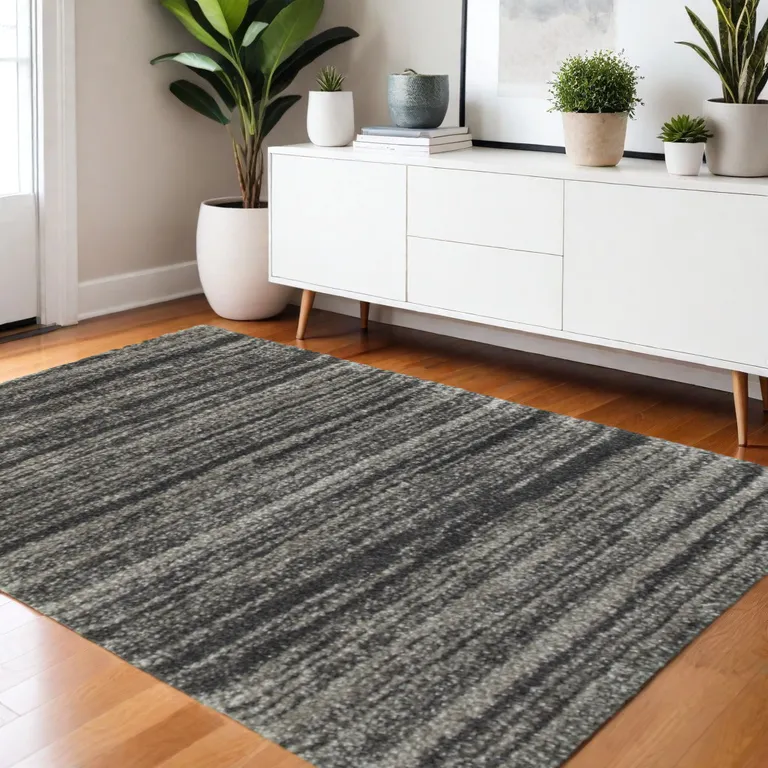 Charcoal Silver And Grey Geometric Shag Power Loom Stain Resistant Area Rug Photo 5