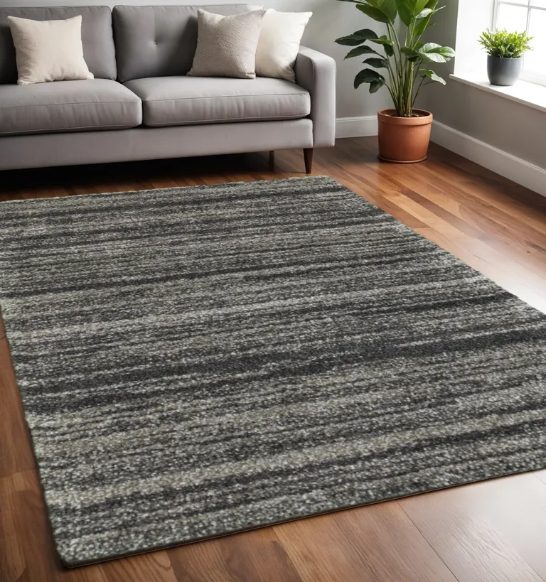 Charcoal Silver And Grey Geometric Shag Power Loom Stain Resistant Area Rug Photo 5