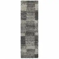 Photo of Charcoal Silver And Grey Geometric Shag Power Loom Stain Resistant Runner Rug
