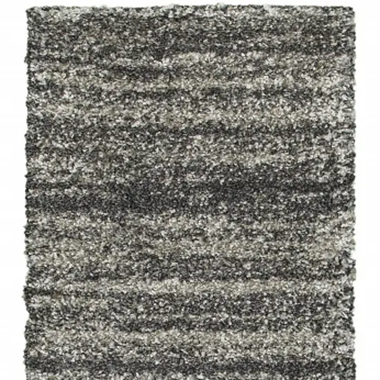 8' Black and Gray Geometric Shag Power Loom Runner Rug Photo 4