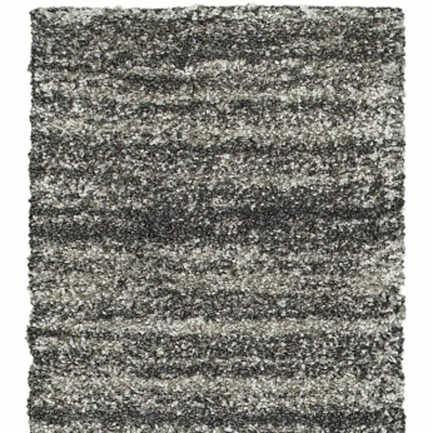 8' Black and Gray Geometric Shag Power Loom Runner Rug Photo 4