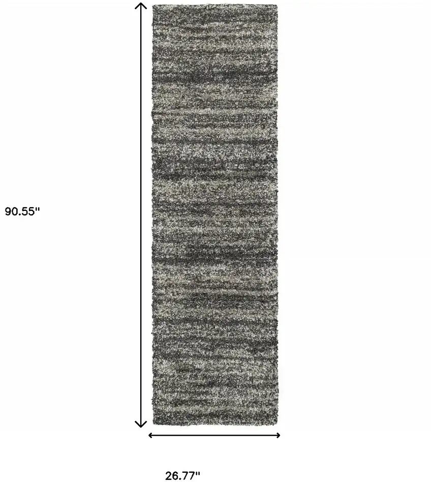8' Black and Gray Geometric Shag Power Loom Runner Rug Photo 6