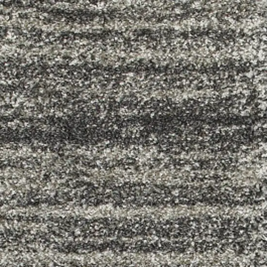 8' Black and Gray Geometric Shag Power Loom Runner Rug Photo 3