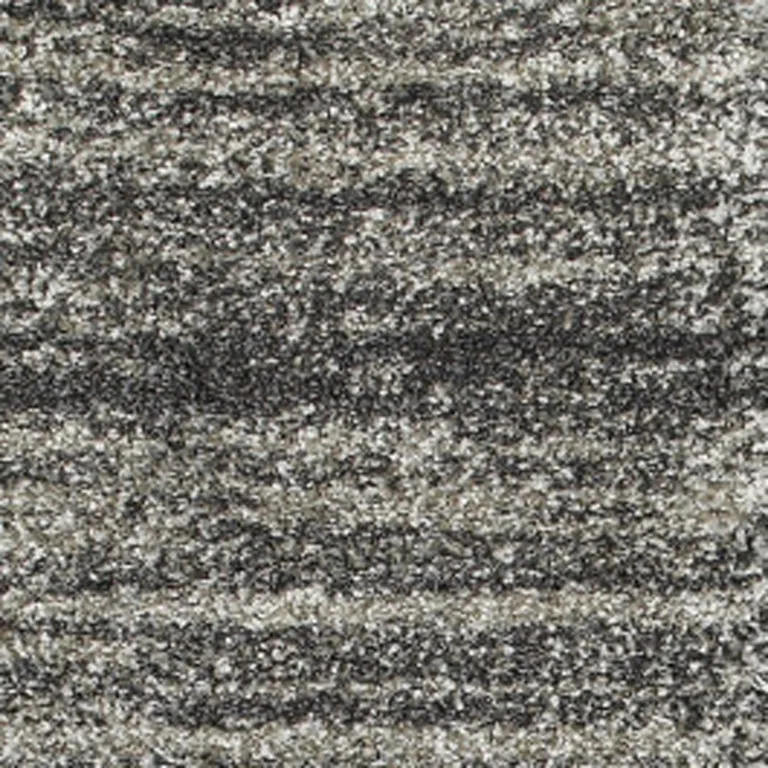 Charcoal Silver And Grey Geometric Shag Power Loom Stain Resistant Runner Rug Photo 3