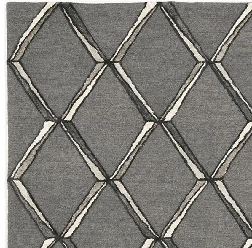 Charcoal Silver Hand Tufted Geometric Diamond Pattern Indoor Area Rug Photo 4