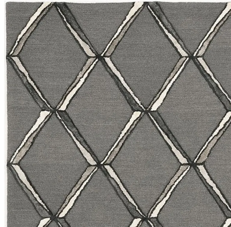 Charcoal Silver Hand Tufted Geometric Diamond Pattern Indoor Area Rug Photo 4