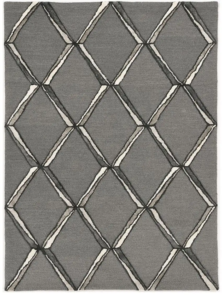 Charcoal Silver Hand Tufted Geometric Diamond Pattern Indoor Area Rug Photo 2