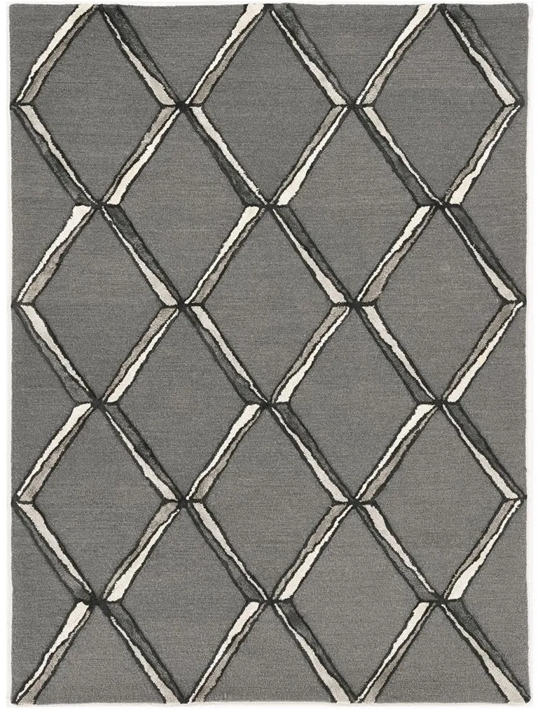 Charcoal Silver Hand Tufted Geometric Diamond Pattern Indoor Area Rug Photo 5