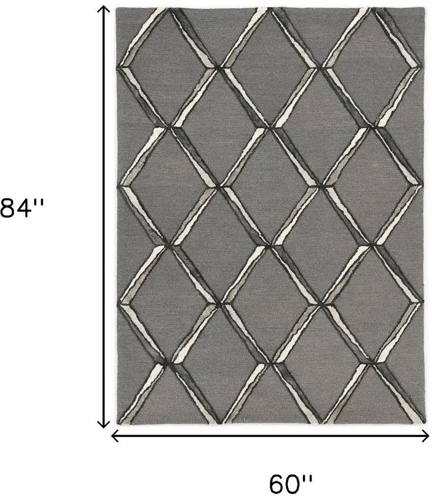 Charcoal Silver Hand Tufted Geometric Diamond Pattern Indoor Area Rug Photo 3