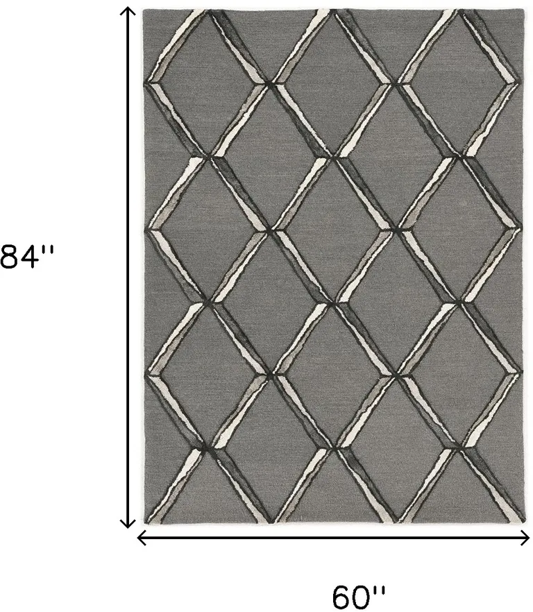 Charcoal Silver Hand Tufted Geometric Diamond Pattern Indoor Area Rug Photo 3