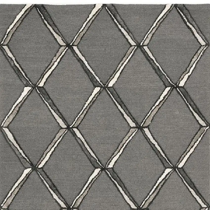 Gray And Ivory Wool Geometric Hand Tufted Area Rug Photo 3