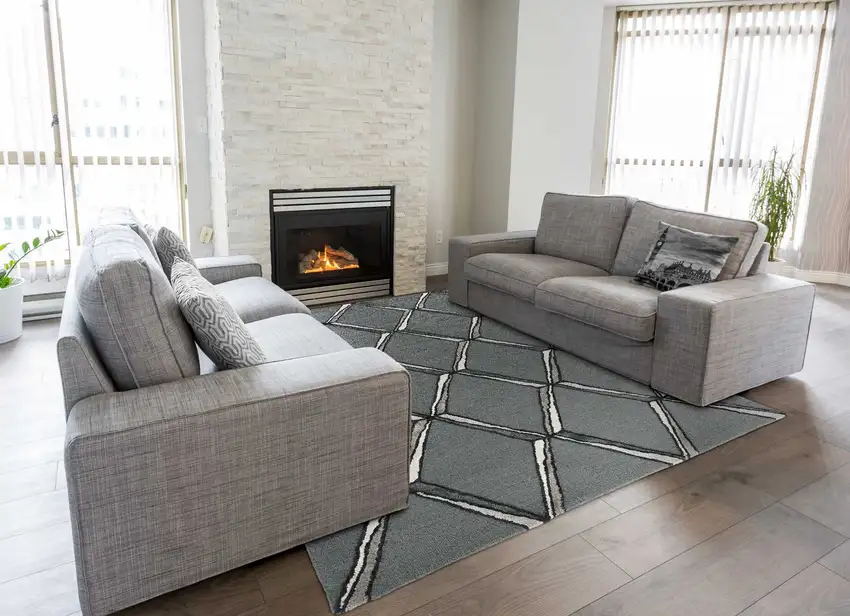 Charcoal Silver Hand Tufted Geometric Diamond Pattern Indoor Area Rug Photo 1