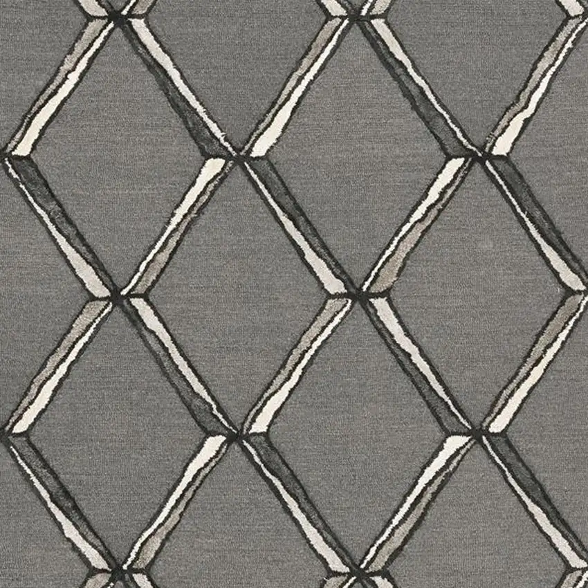Charcoal Silver Hand Tufted Geometric Diamond Pattern Indoor Area Rug Photo 4