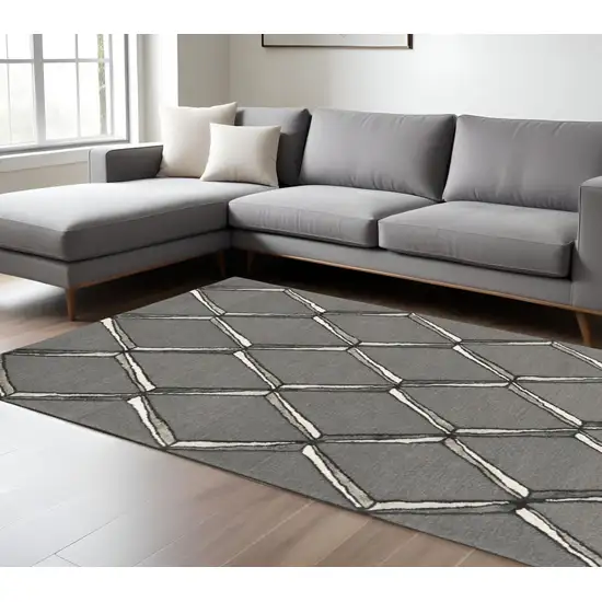 Gray And Ivory Wool Geometric Hand Tufted Area Rug Photo 2