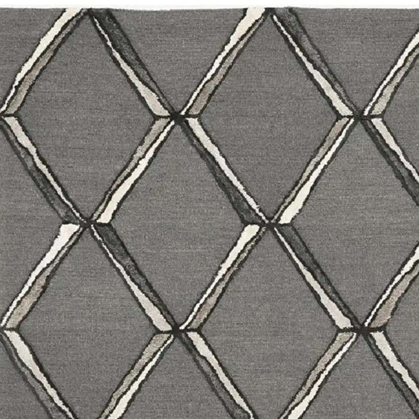 Gray And Ivory Wool Geometric Hand Tufted Area Rug Photo 4