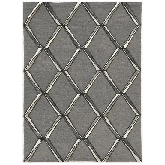 Gray And Ivory Wool Geometric Hand Tufted Area Rug Photo 1