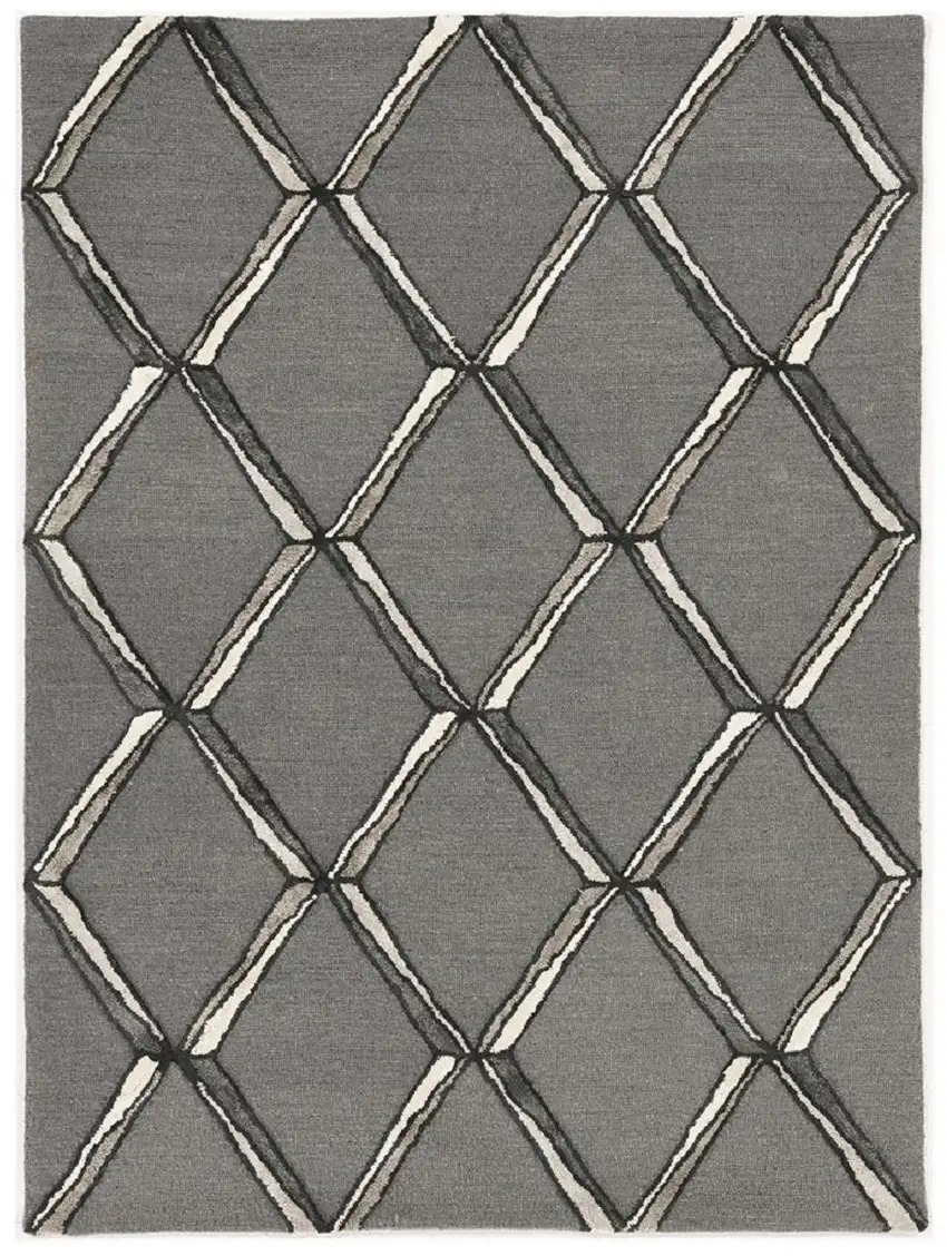 Gray And Ivory Wool Geometric Hand Tufted Area Rug Photo 1