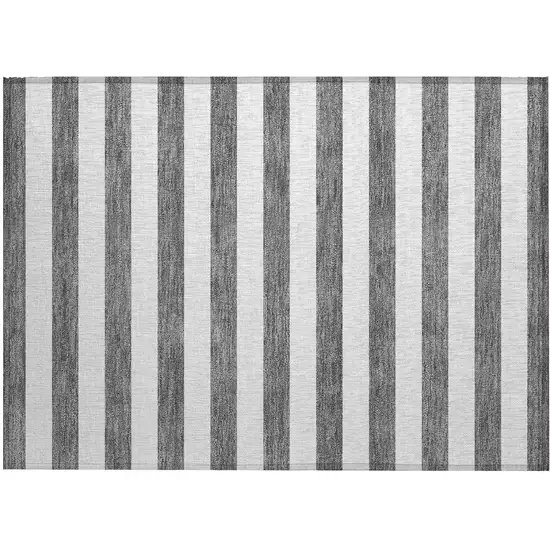 Charcoal Striped Washable Non Skid Indoor Outdoor Area Rug Photo 2