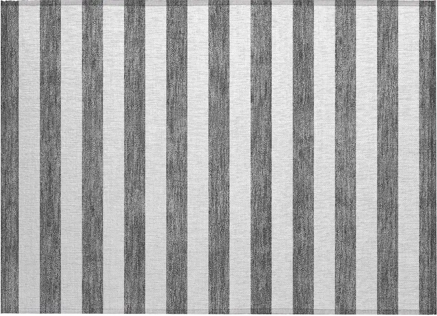 Charcoal Striped Washable Non Skid Indoor Outdoor Area Rug Photo 2