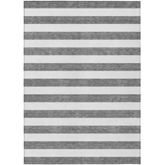 Charcoal Striped Washable Non Skid Indoor Outdoor Area Rug Photo 2