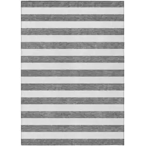 Photo of Charcoal Striped Washable Non Skid Indoor Outdoor Area Rug