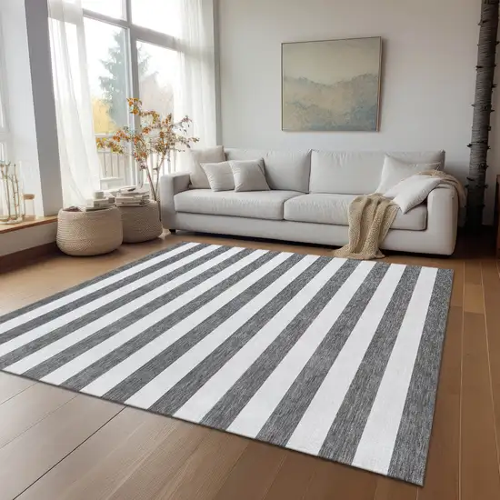Charcoal Striped Washable Non Skid Indoor Outdoor Area Rug Photo 9