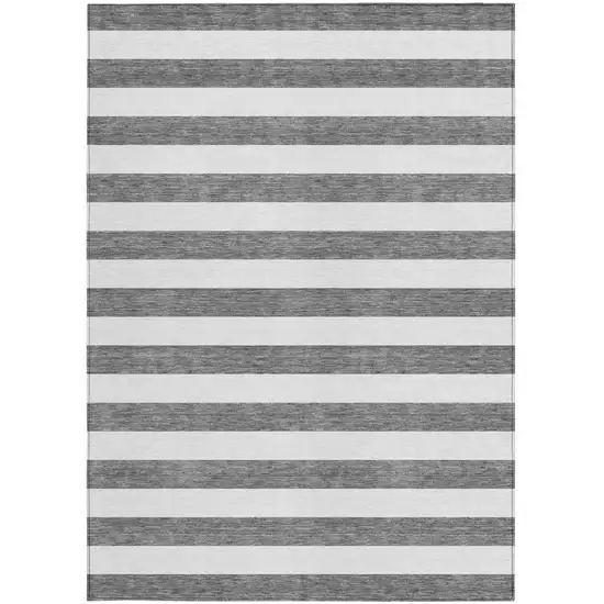 Charcoal Striped Washable Non Skid Indoor Outdoor Area Rug Photo 4