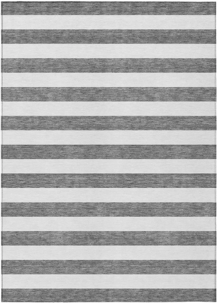 Charcoal Striped Washable Non Skid Indoor Outdoor Area Rug Photo 2