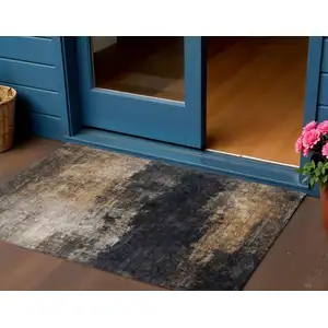 Photo of Charcoal Tan And Beige Abstract Washable Indoor Outdoor Area Rug