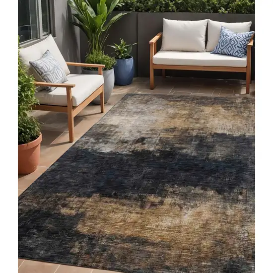 Charcoal Tan And Beige Abstract Washable Indoor Outdoor Area Rug Photo 1