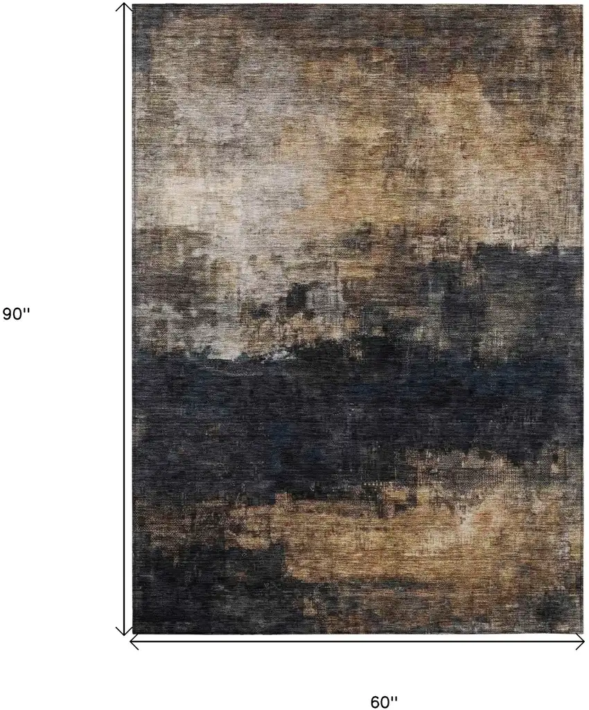 Charcoal Tan And Beige Abstract Washable Indoor Outdoor Area Rug Photo 3