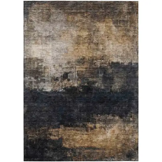 Charcoal Tan And Beige Abstract Washable Indoor Outdoor Area Rug Photo 2