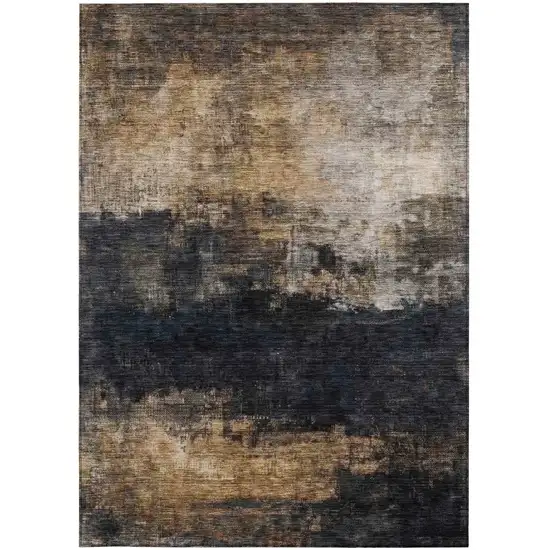 Charcoal Tan And Beige Abstract Washable Indoor Outdoor Area Rug Photo 7