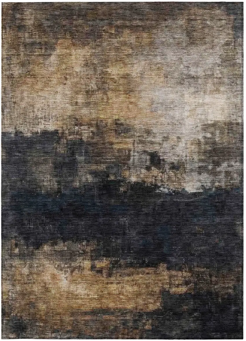 Charcoal Tan And Beige Abstract Washable Indoor Outdoor Area Rug Photo 7