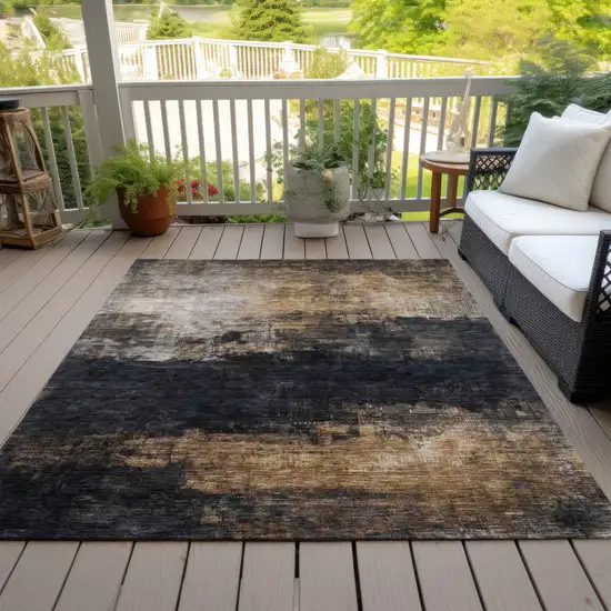 Charcoal Tan And Beige Abstract Washable Indoor Outdoor Area Rug Photo 9