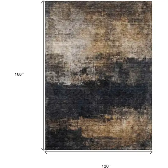 Charcoal Tan And Beige Abstract Washable Indoor Outdoor Area Rug Photo 3