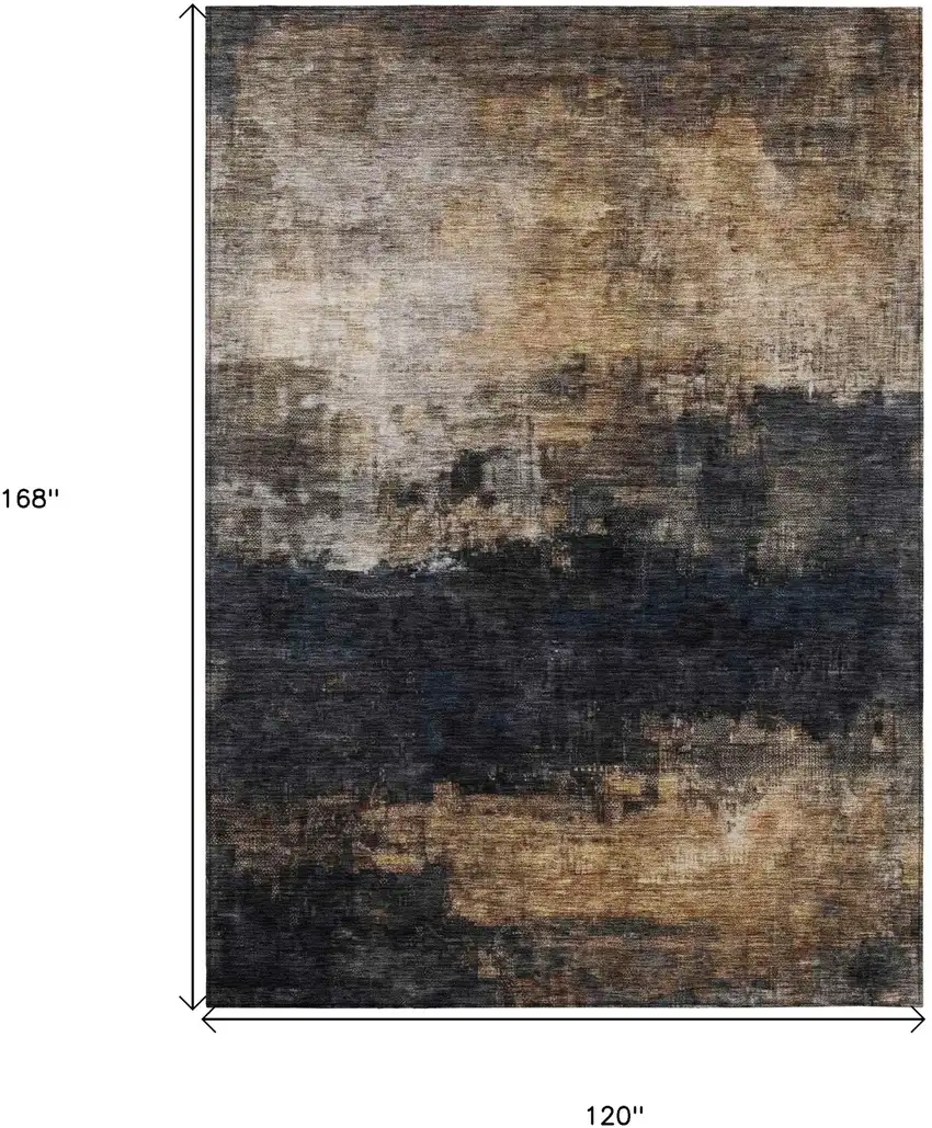 Charcoal Tan And Beige Abstract Washable Indoor Outdoor Area Rug Photo 3