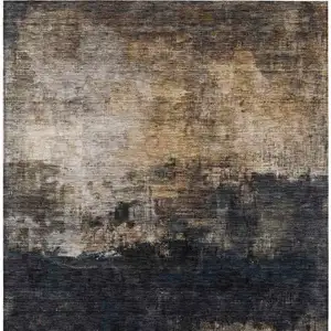 Photo of Charcoal Tan And Beige Abstract Washable Indoor Outdoor Area Rug