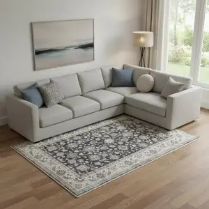Photo of Charcoal Tan And Ivory Medallion Distressed Area Rug