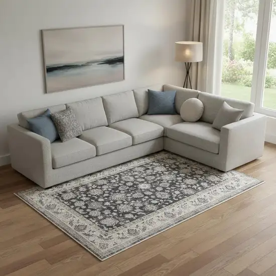 Charcoal Tan And Ivory Medallion Distressed Area Rug Photo 1