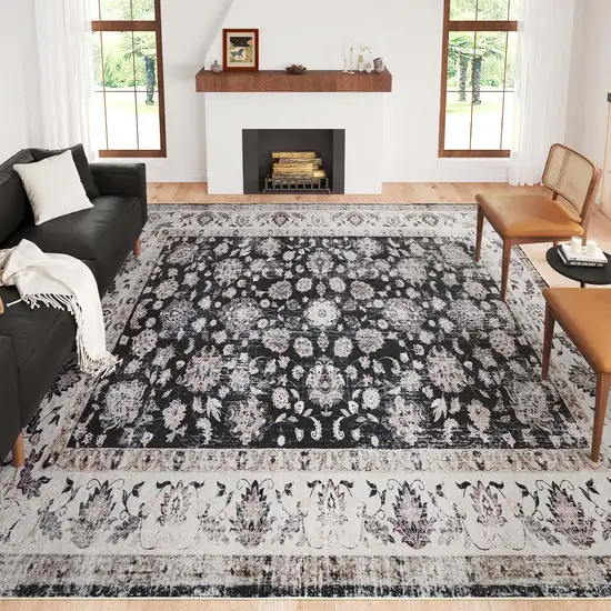 Charcoal Tan And Ivory Medallion Distressed Area Rug Photo 4