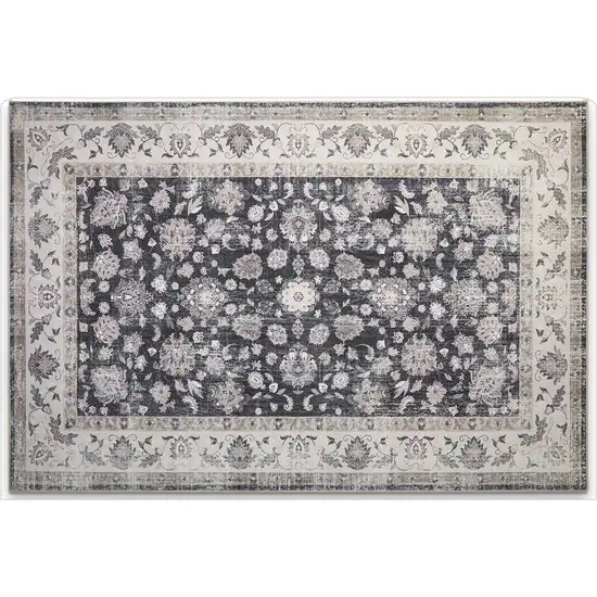 Charcoal Tan And Ivory Medallion Distressed Area Rug Photo 2