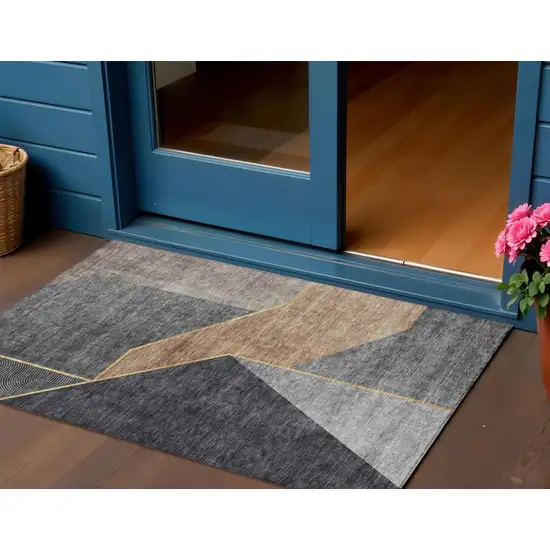 Charcoal Taupe And Gray Geometric Washable Indoor Outdoor Area Rug Photo 1