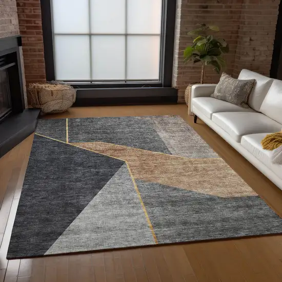 Charcoal Taupe And Gray Geometric Washable Indoor Outdoor Area Rug Photo 9
