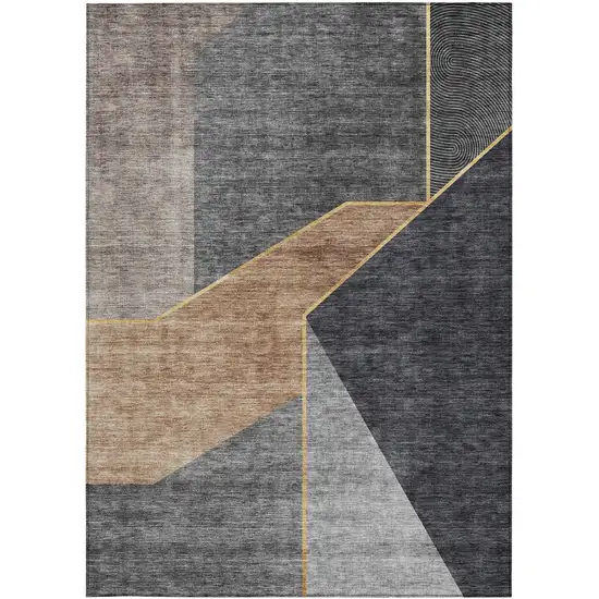 Charcoal Taupe And Gray Geometric Washable Indoor Outdoor Area Rug Photo 6